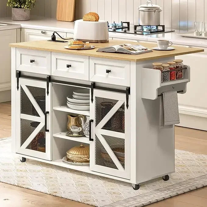 XMSJ Kitchen Island With Storage And Charging Station