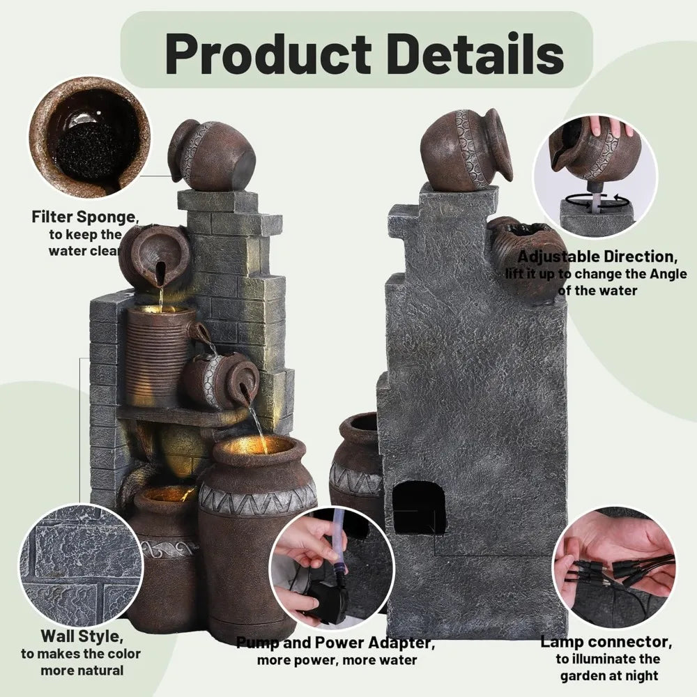 Six-Tier Garden Waterfall Resin Outdoor Floor Fountain