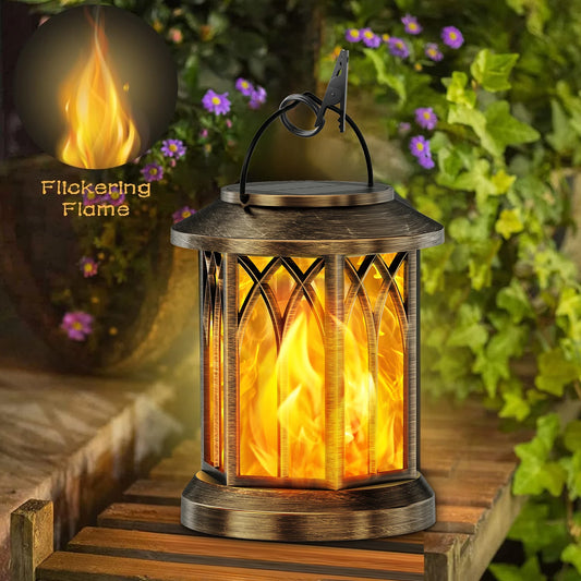 KPSTEK 2 Pack Flickering Flame Solar Lanterns For Outdoor Garden