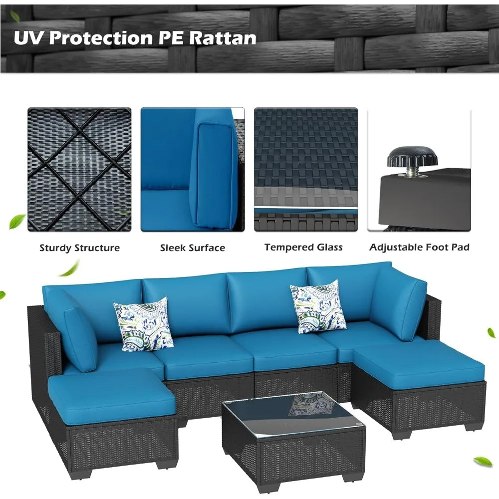 U-MAX 7 Piece Outdoor Patio Furniture Set Rattan Wicker With Cushions