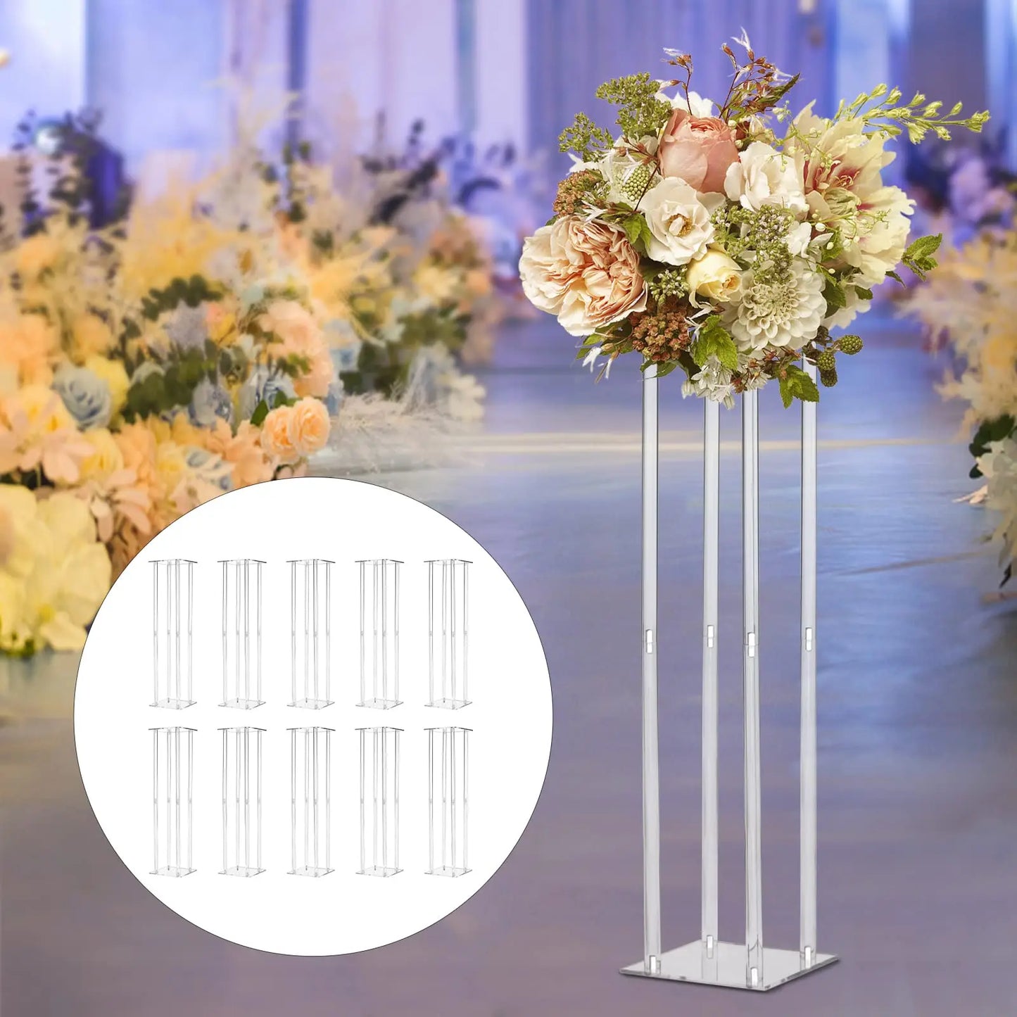 Acrylic Vase Column Stand Set Of 10 For Wedding Centerpieces And Displays