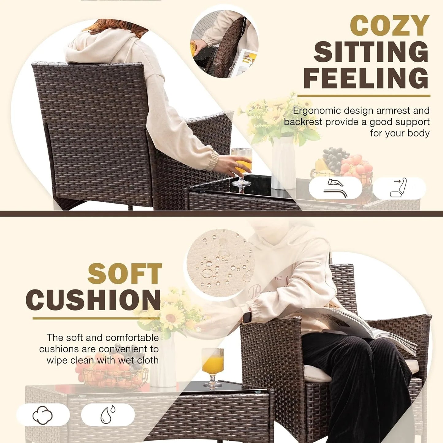 Outdoor 4-Piece Rattan Patio Furniture Set For Porch And Garden