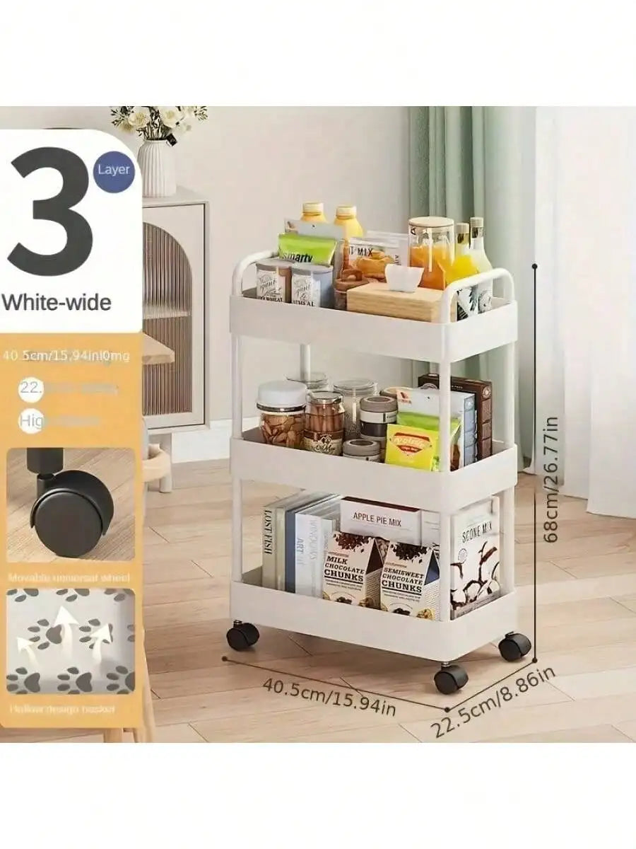 Three-Tier Rolling Storage Cart With Wheels For Kitchen
