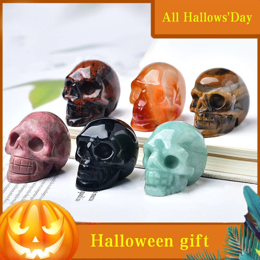 Natural Crystal Skull Carving Desktop Ornament Gift For Halloween