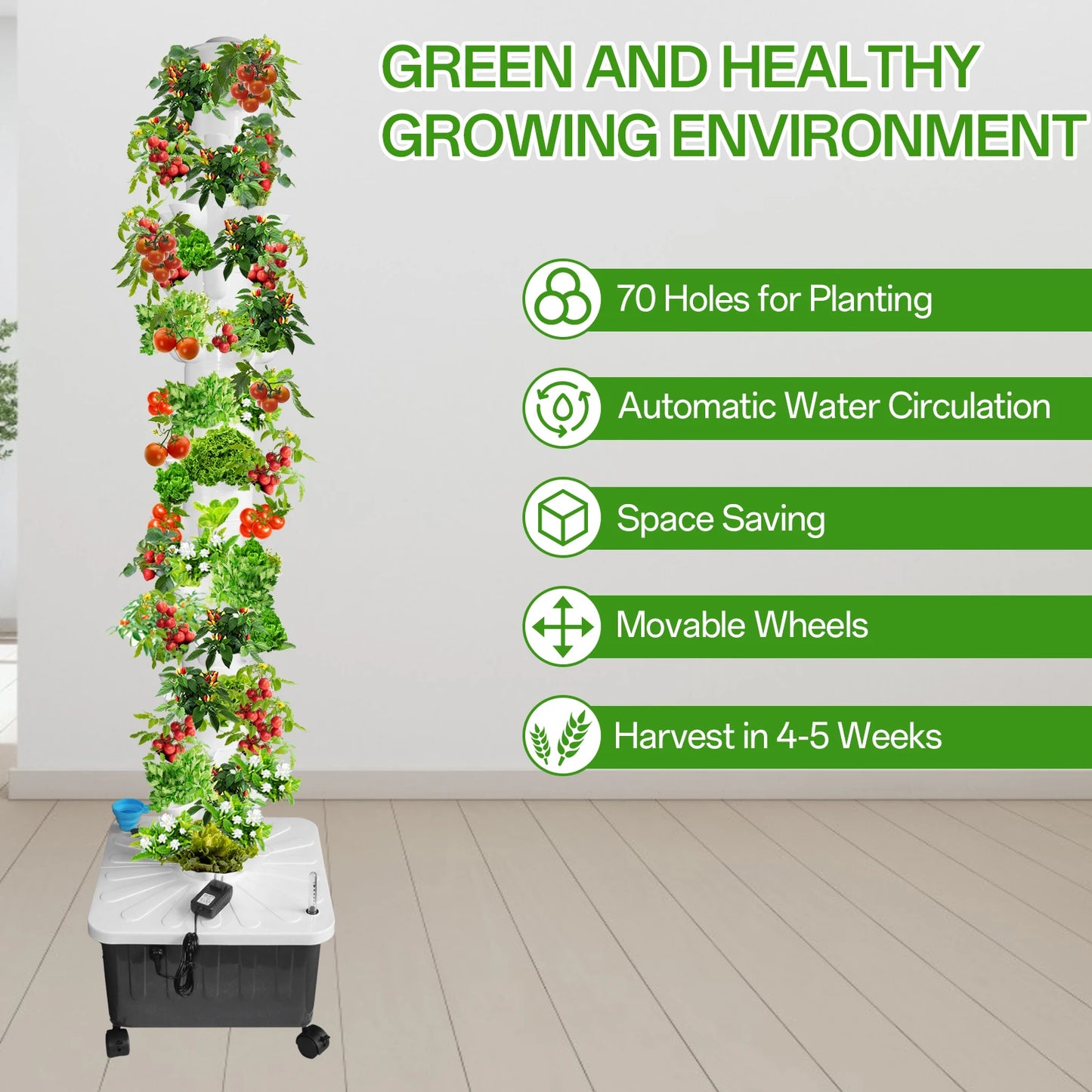 Hydroponic 70 Plant Vertical Growing System For Indoor Herb Cultivation