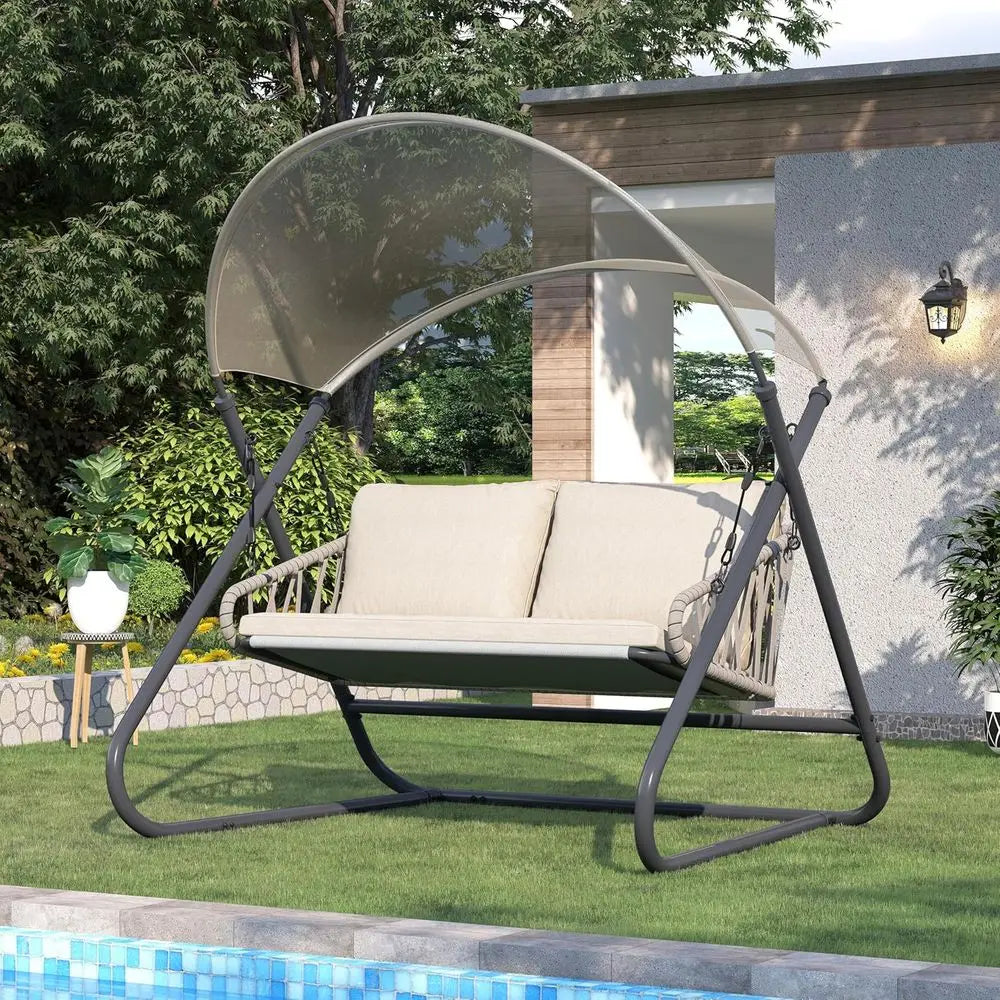 Outdoor Porch Swing With Cushions And Pillow For Patio