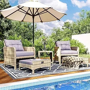 Rattan Patio Furniture Set With Ottomans And Coffee Table
