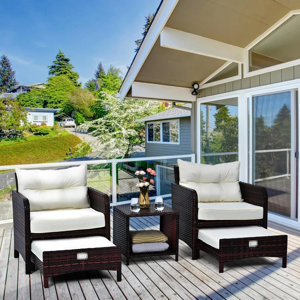 Rattan Patio Furniture Set With Ottomans And Coffee Table