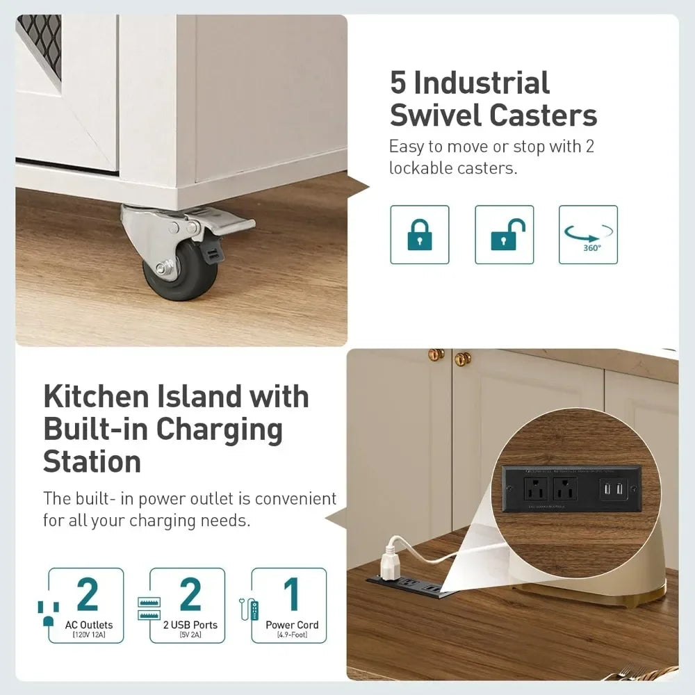 XMSJ Kitchen Island With Storage And Charging Station