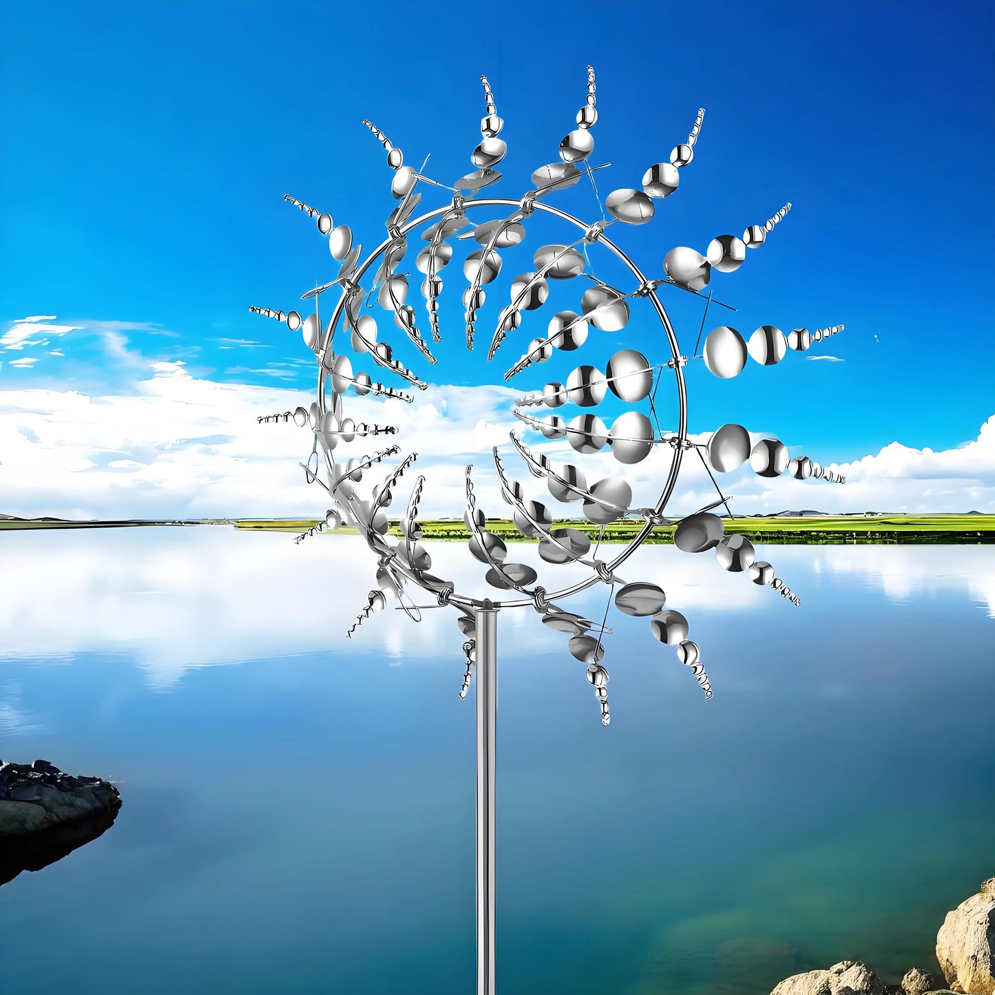 Stainless Steel Dual-Motion Wind Spinner Kinetic Garden Sculpture