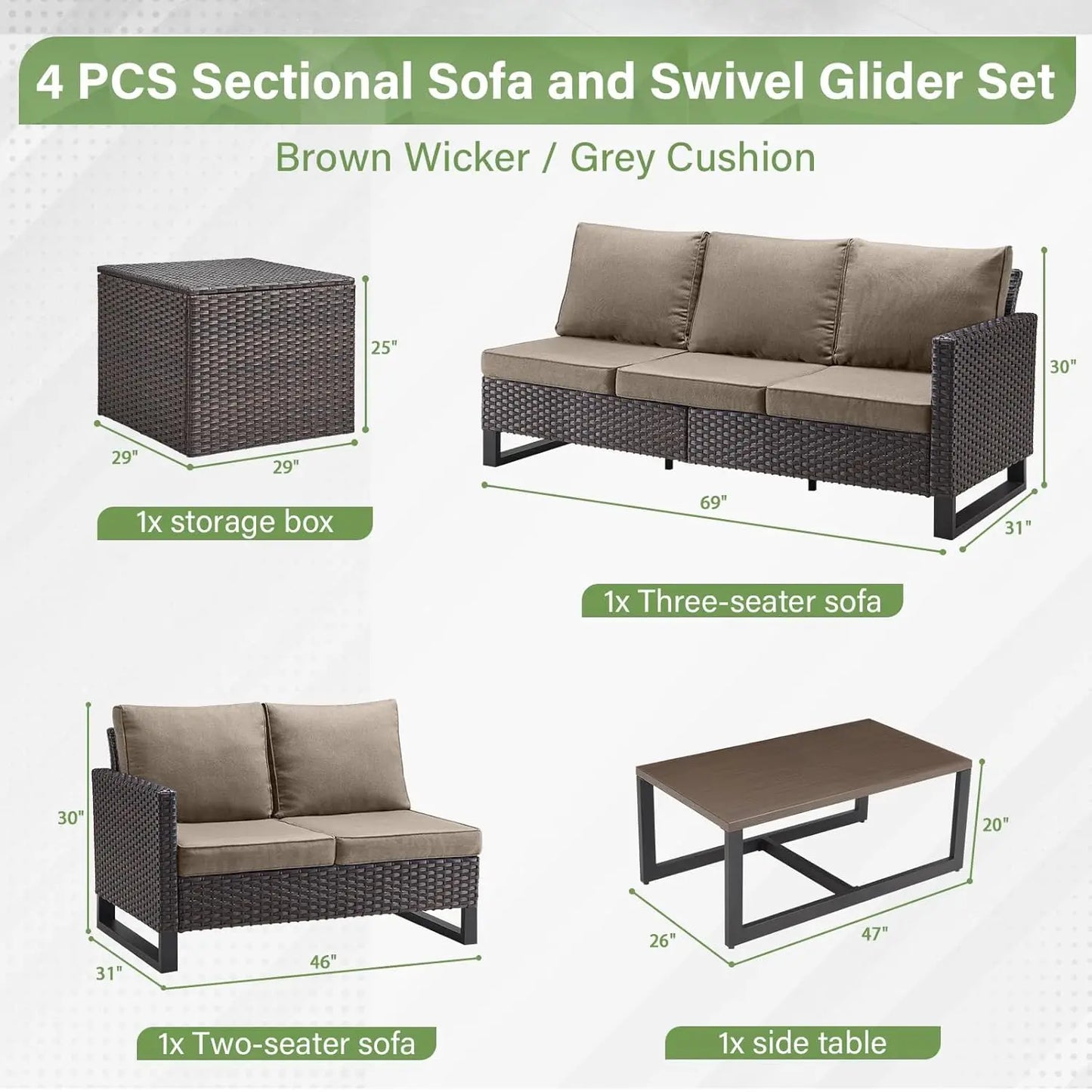 GUOHE Outdoor Patio Conversation Set With Storage Box