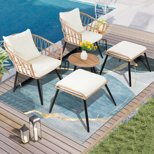 SEOGWISAM 5 Piece Patio Bistro Set Outdoor Wicker Chairs Ottoman