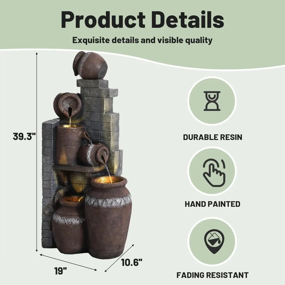 Six-Tier Garden Waterfall Resin Outdoor Floor Fountain