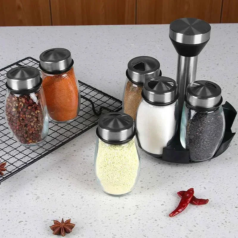 Glass Spice Jar Set With Rack For Kitchen Storage Organizer