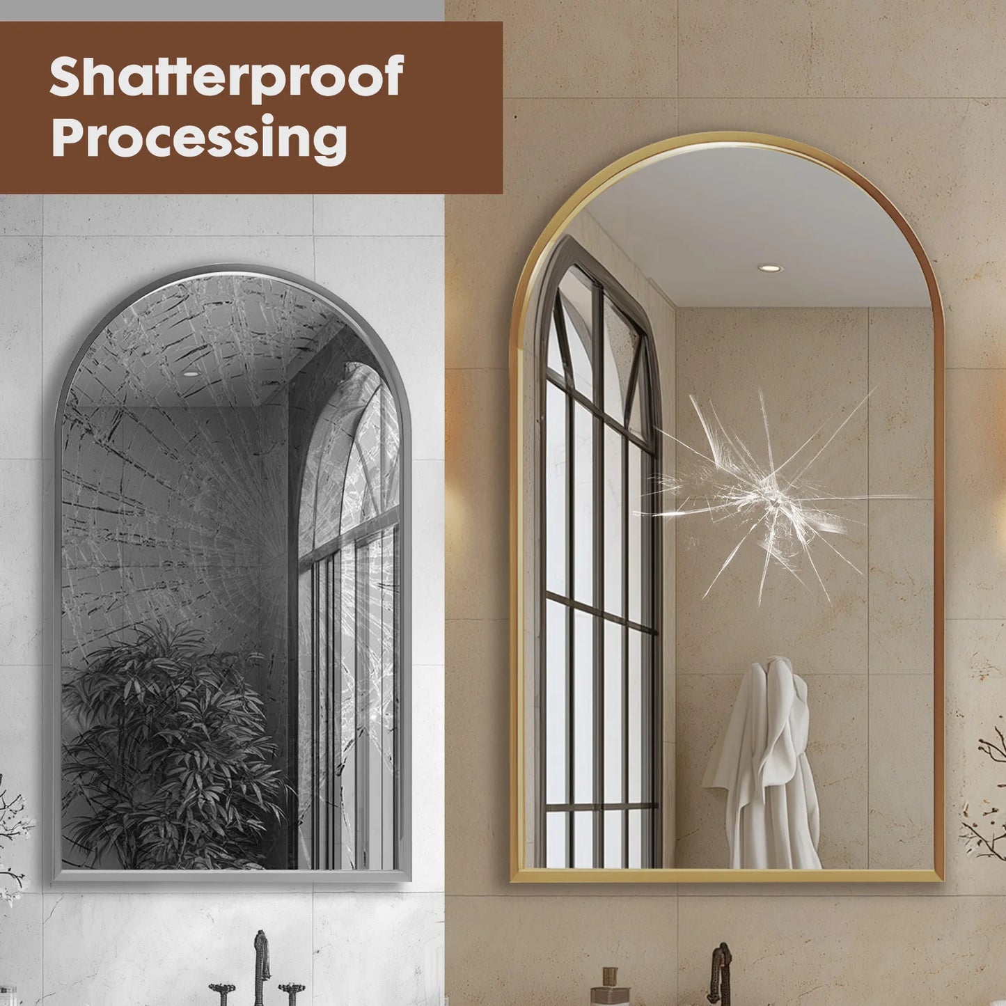 JHK Arched Metal Framed Bathroom Mirror For Wall Decor