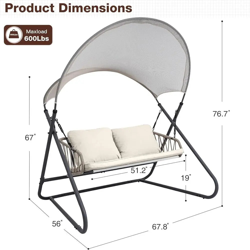 Outdoor Porch Swing With Cushions And Pillow For Patio