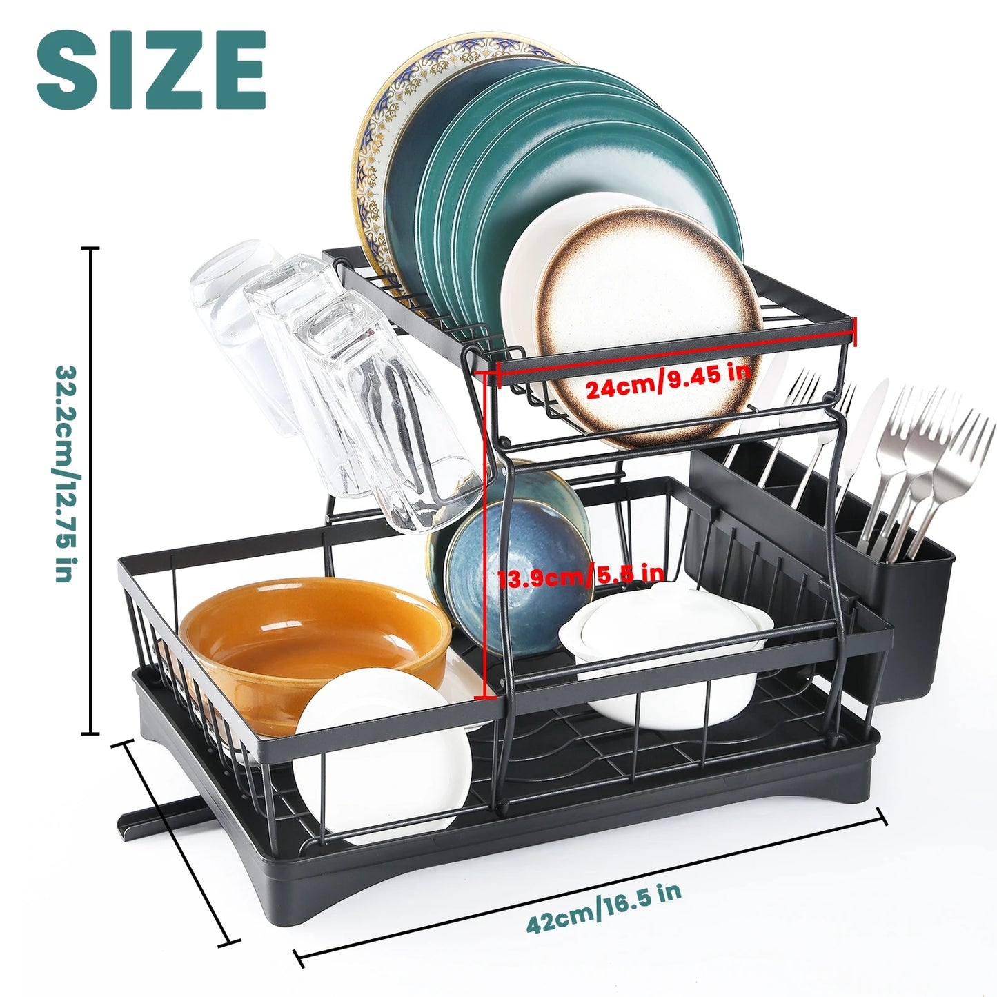Two-Tier Dish Drying Rack For Kitchen Countertop Durable