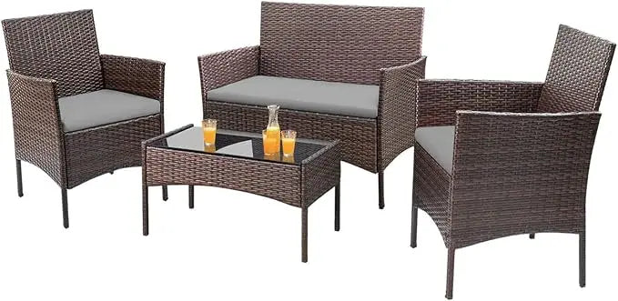 Outdoor Patio Furniture Set Rattan Wicker 4 Piece Garden Balcony