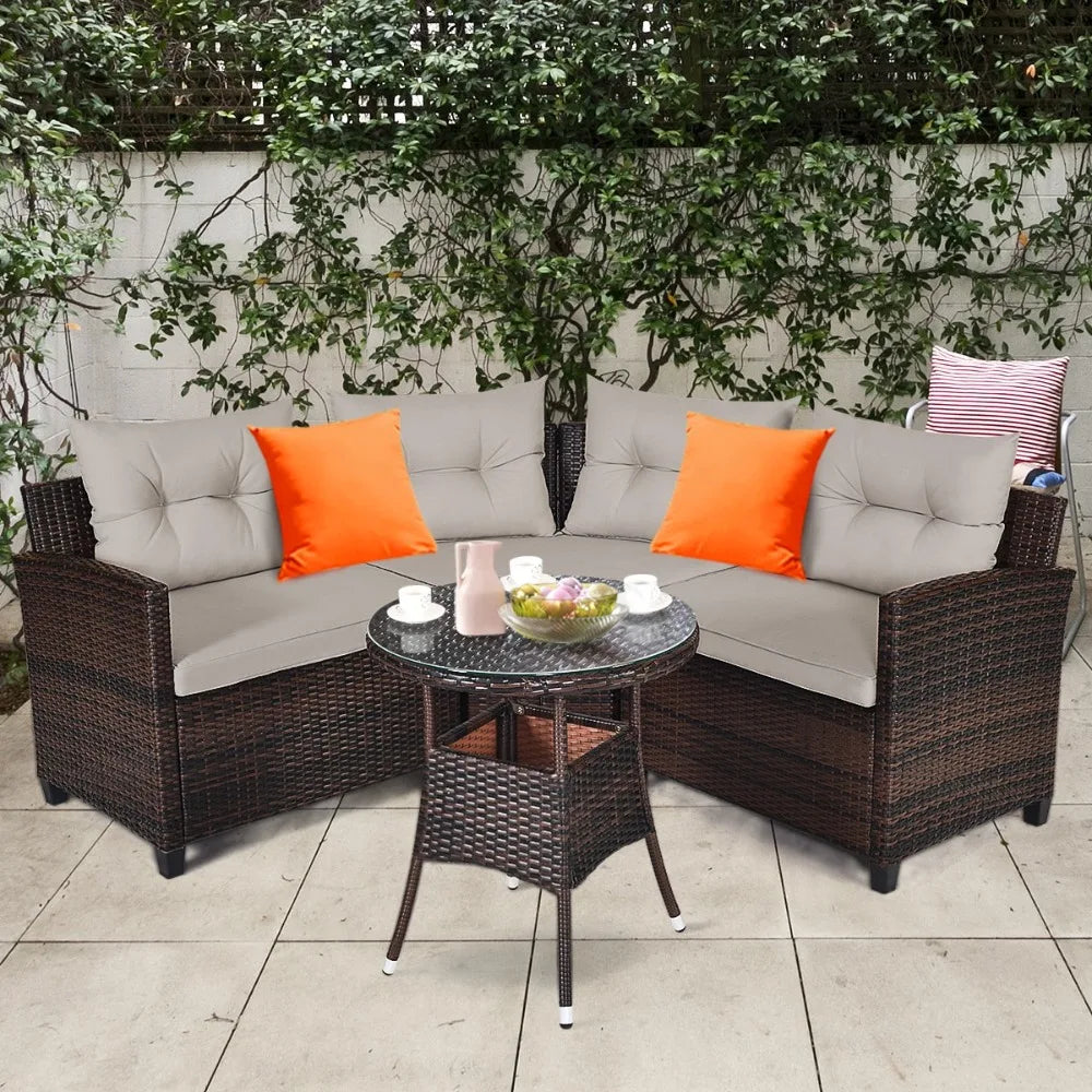 Outdoor Rattan Patio Furniture Set With Cushioned Sofa Table