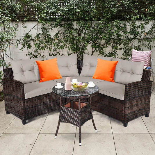 Outdoor Rattan Patio Furniture Set With Cushioned Sofa Table