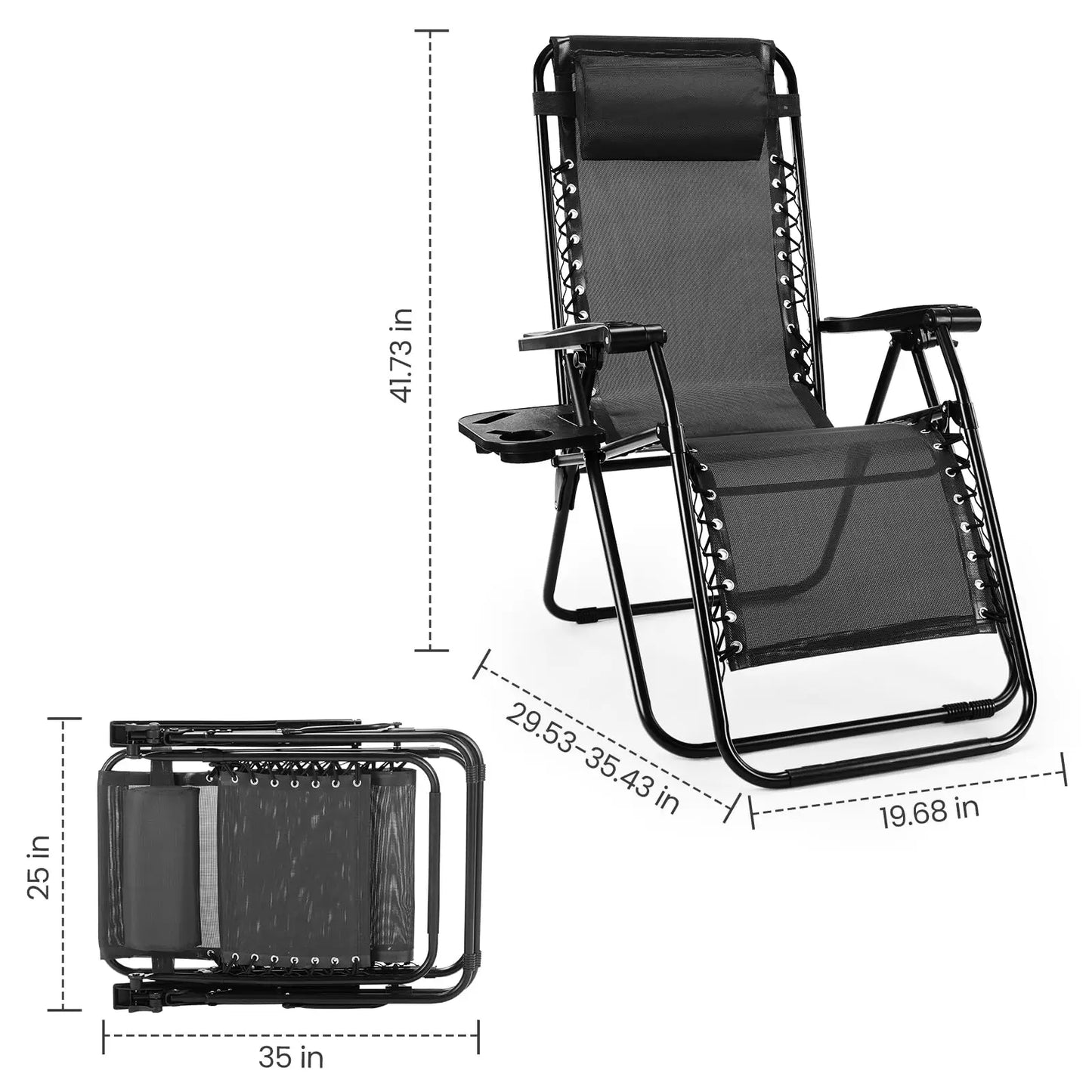 JHK Zero Gravity Two-Pack Portable Recliner Lounge Chairs Cup Holder