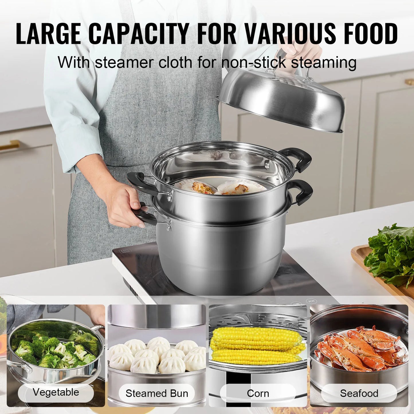 SucceBuy 3 Tier Stainless Steel Steamer Pot For Healthy Cooking