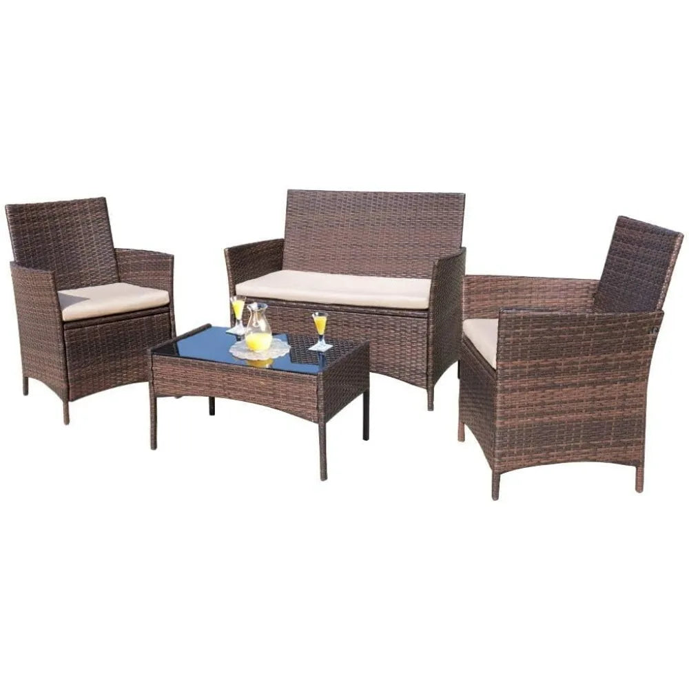 Outdoor Patio Furniture Set Rattan Wicker 4 Piece Garden Balcony