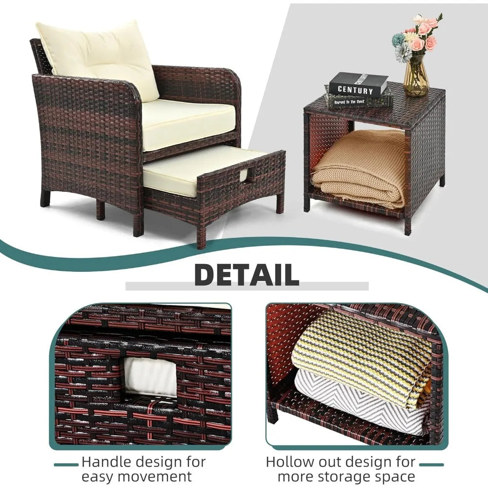 Rattan Patio Furniture Set With Ottomans And Coffee Table