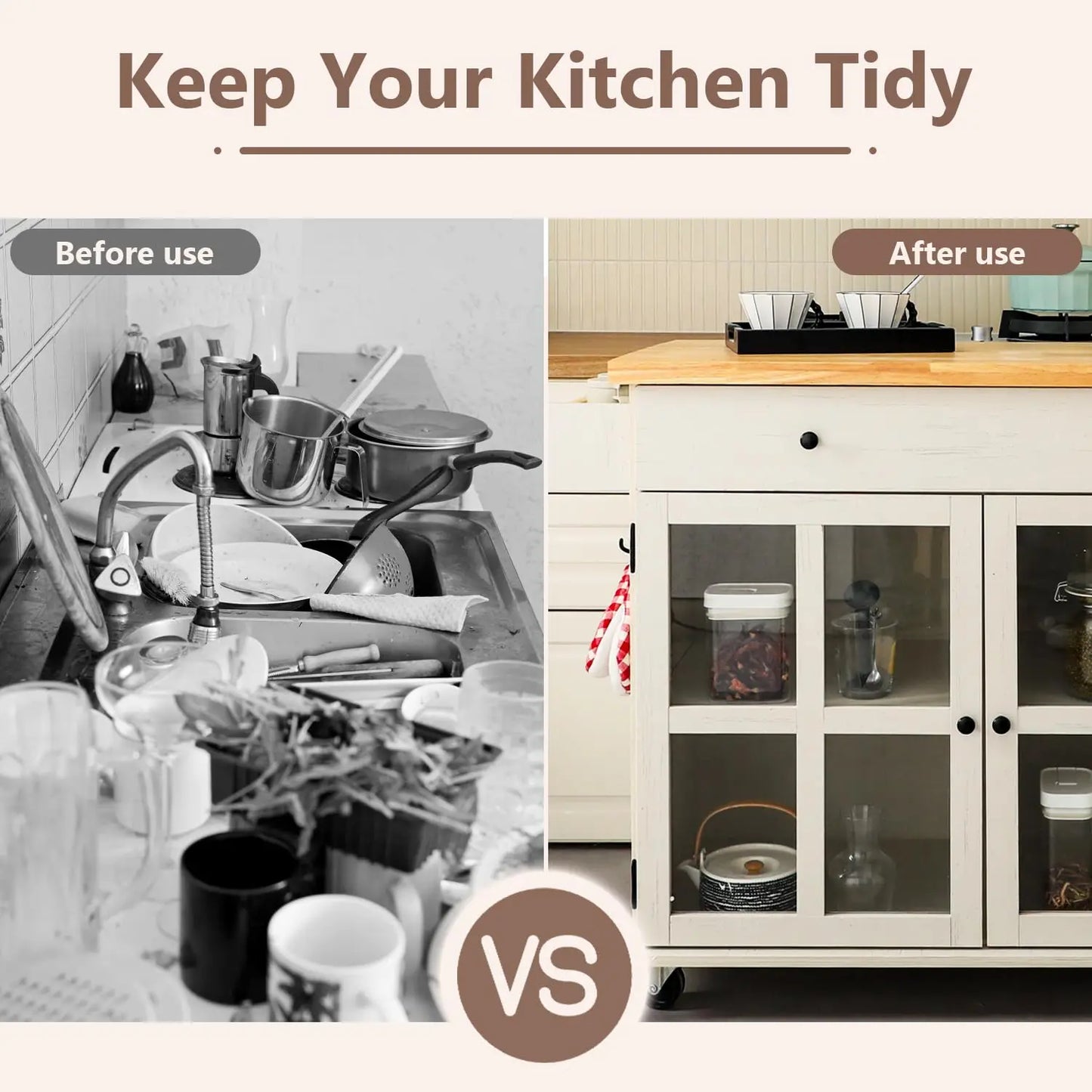 Rolling Kitchen Island With Storage On Wheels, Two Drawers