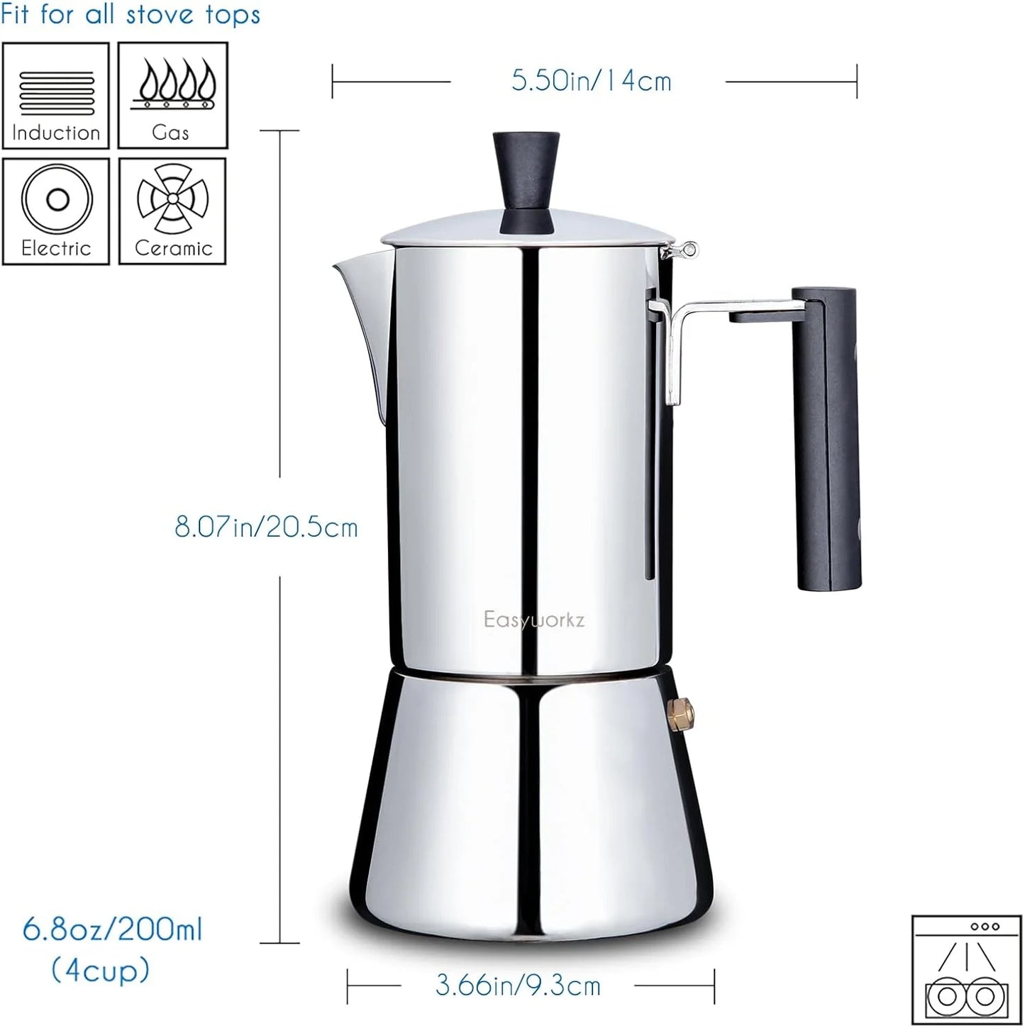 Diego Stovetop Espresso Maker Stainless Steel Moka Pot Induction