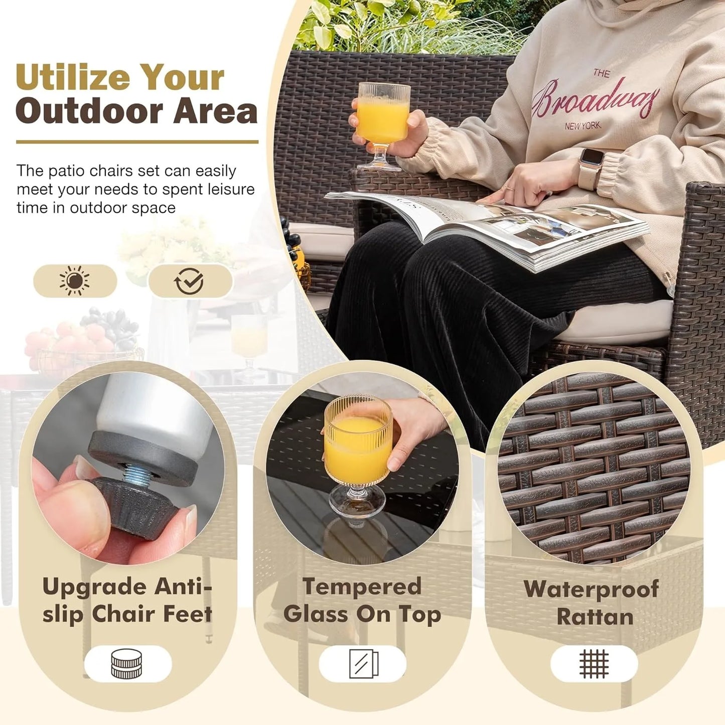 Outdoor 4-Piece Rattan Patio Furniture Set For Porch And Garden