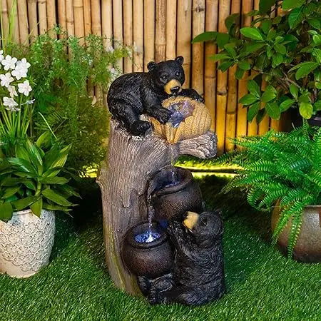 Makens Bear Outdoor Cascading Water Fountain With LED Lights