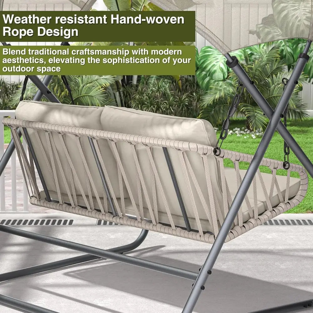 Outdoor Porch Swing With Cushions And Pillow For Patio