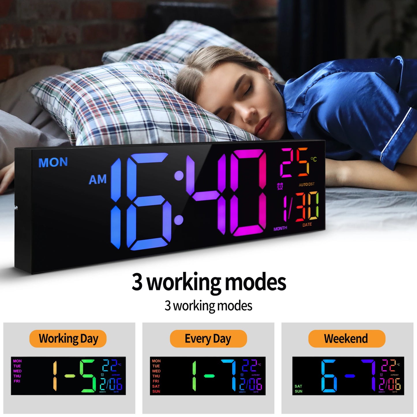 Digital Wall Clock With Remote LED Display And Alarm