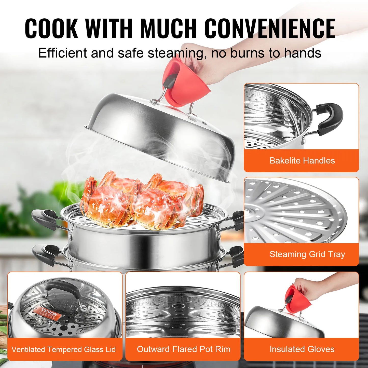 SucceBuy 3 Tier Stainless Steel Steamer Pot For Healthy Cooking