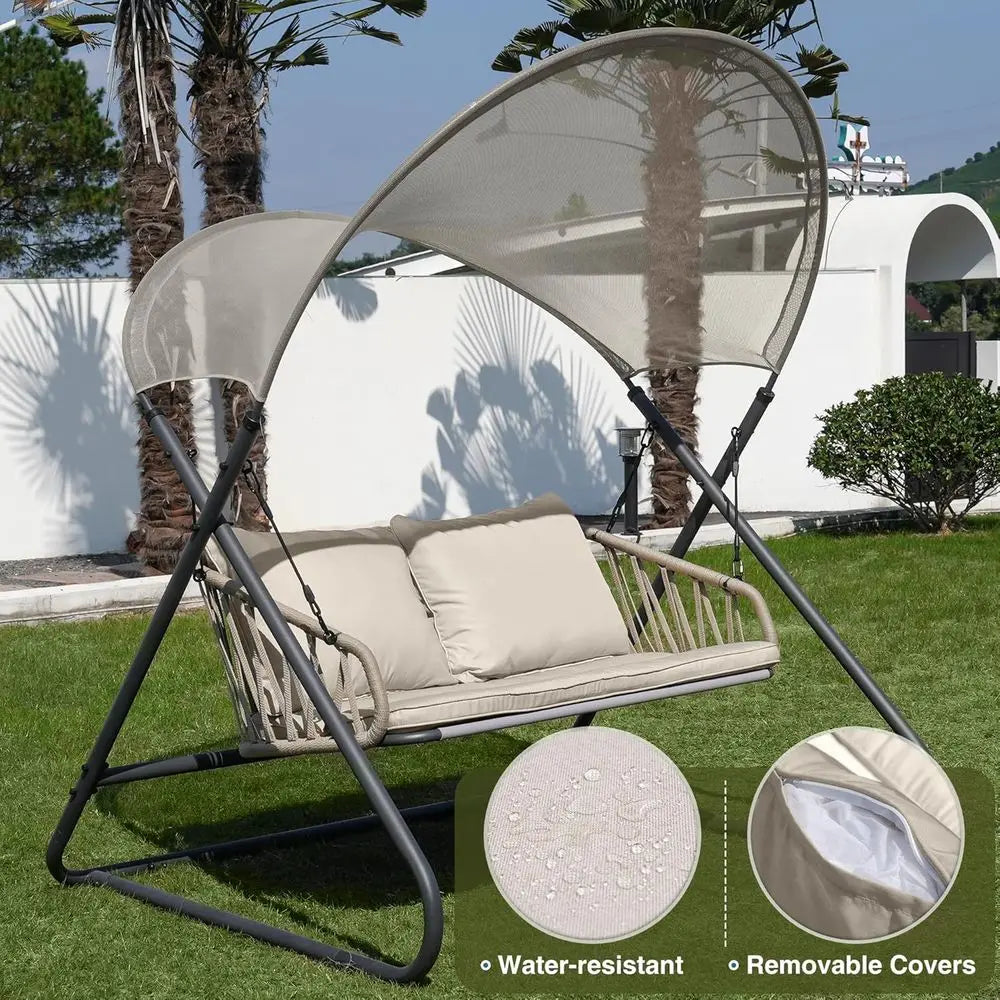 Outdoor Porch Swing With Cushions And Pillow For Patio