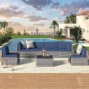 U-MAX 7 Piece Outdoor Patio Furniture Set Rattan Wicker With Cushions