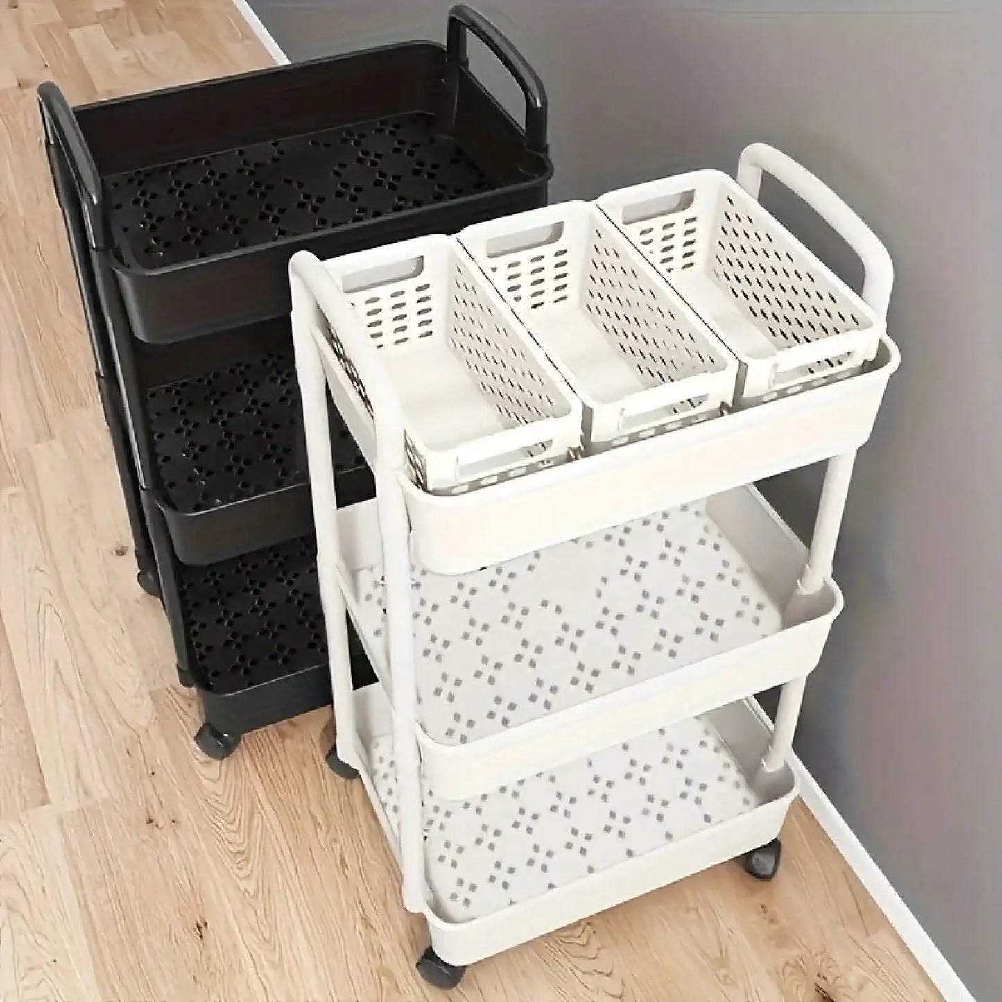 Three-Tier Rolling Storage Cart With Wheels For Kitchen