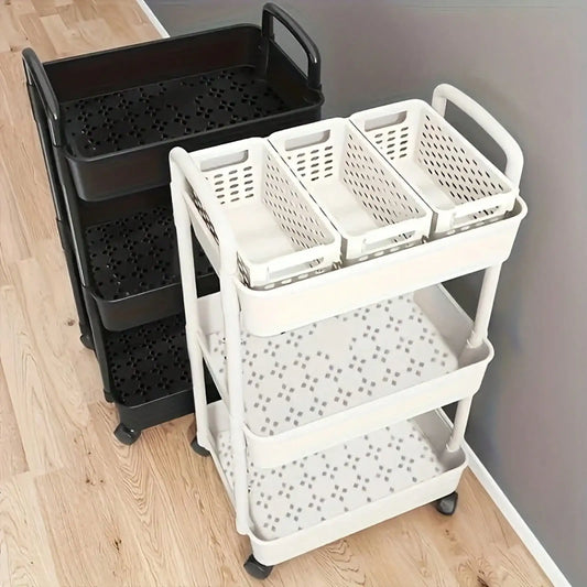 Three-Tier Rolling Storage Cart With Wheels For Kitchen