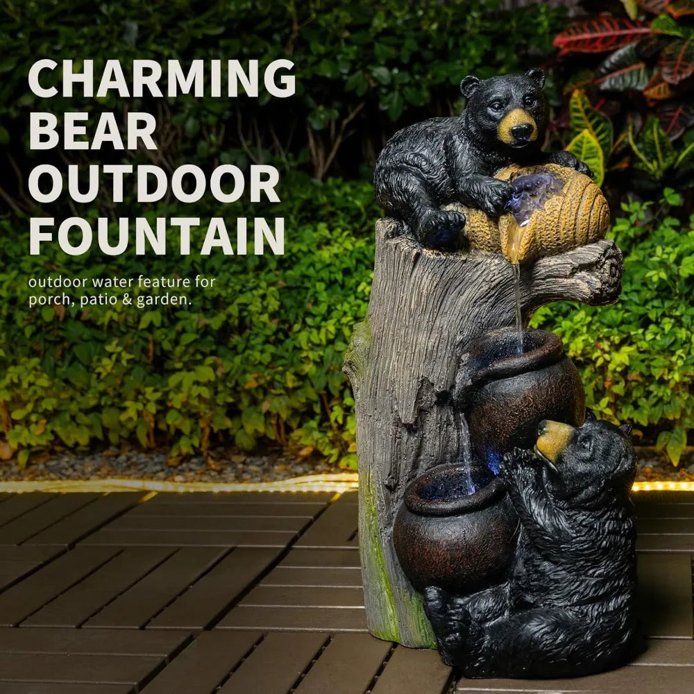 Makens Bear Outdoor Cascading Water Fountain With LED Lights
