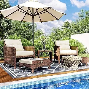 Rattan Patio Furniture Set With Ottomans And Coffee Table