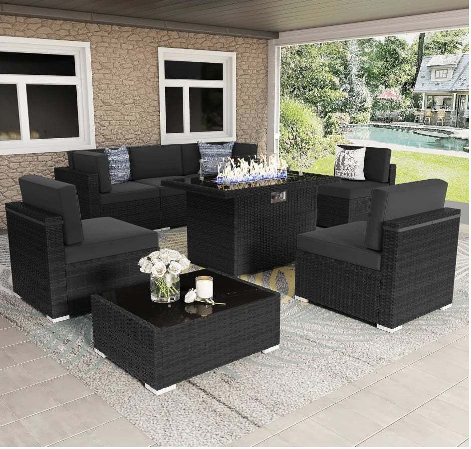 Outdoor Patio Furniture Set With Propane Fire Pit Table