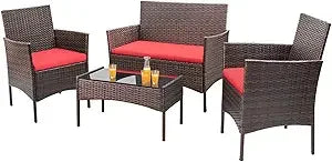 Outdoor Patio Furniture Set Rattan Wicker 4 Piece Garden Balcony