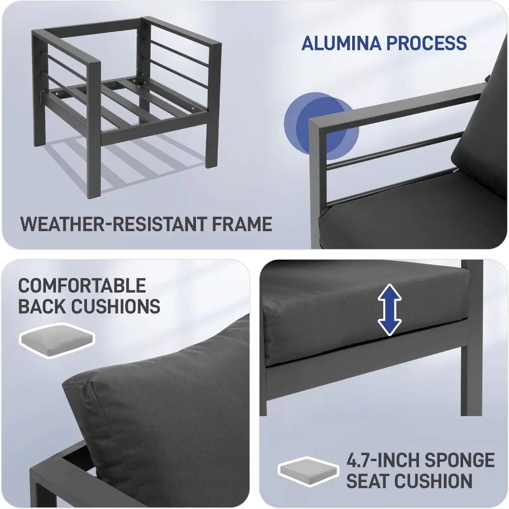 Outdoor Aluminum Sectional Set With Washable Cushions And Coffee Table