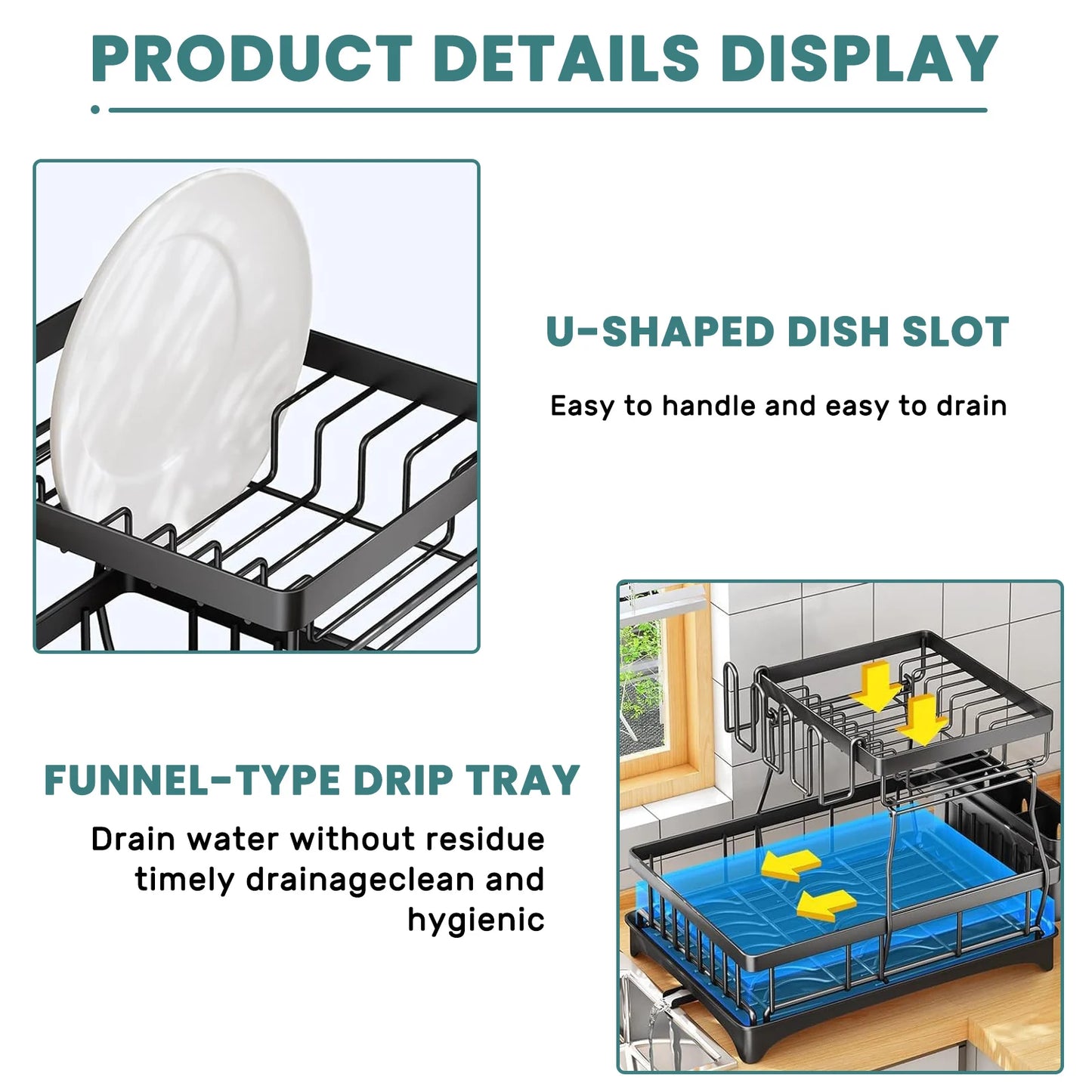 Two-Tier Dish Drying Rack For Kitchen Countertop Durable