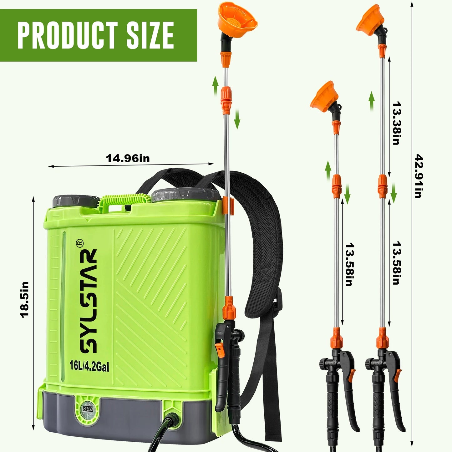 SYLSTAR Battery Powered Backpack Sprayer 100 PSI With 5 Nozzles