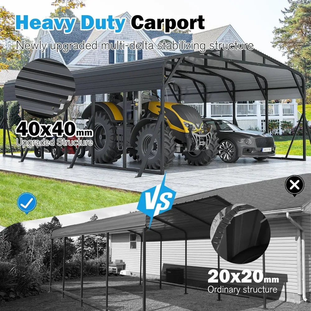 Heavy Duty Carport With Galvanized Steel Roof And Triangular Frame