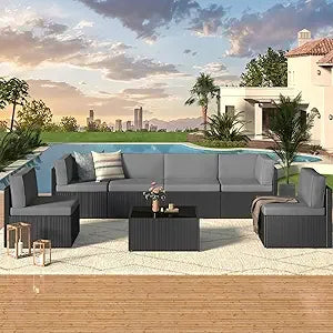U-MAX 7 Piece Outdoor Patio Furniture Set Rattan Wicker With Cushions