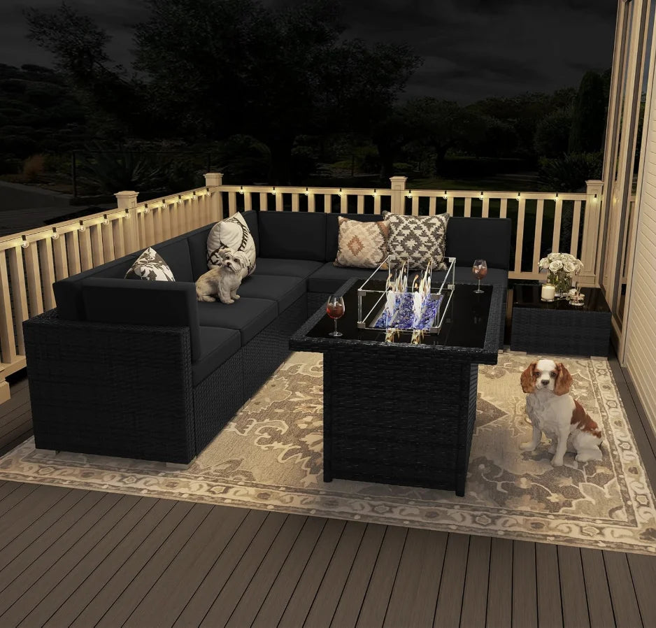 Outdoor Patio Furniture Set With Propane Fire Pit Table