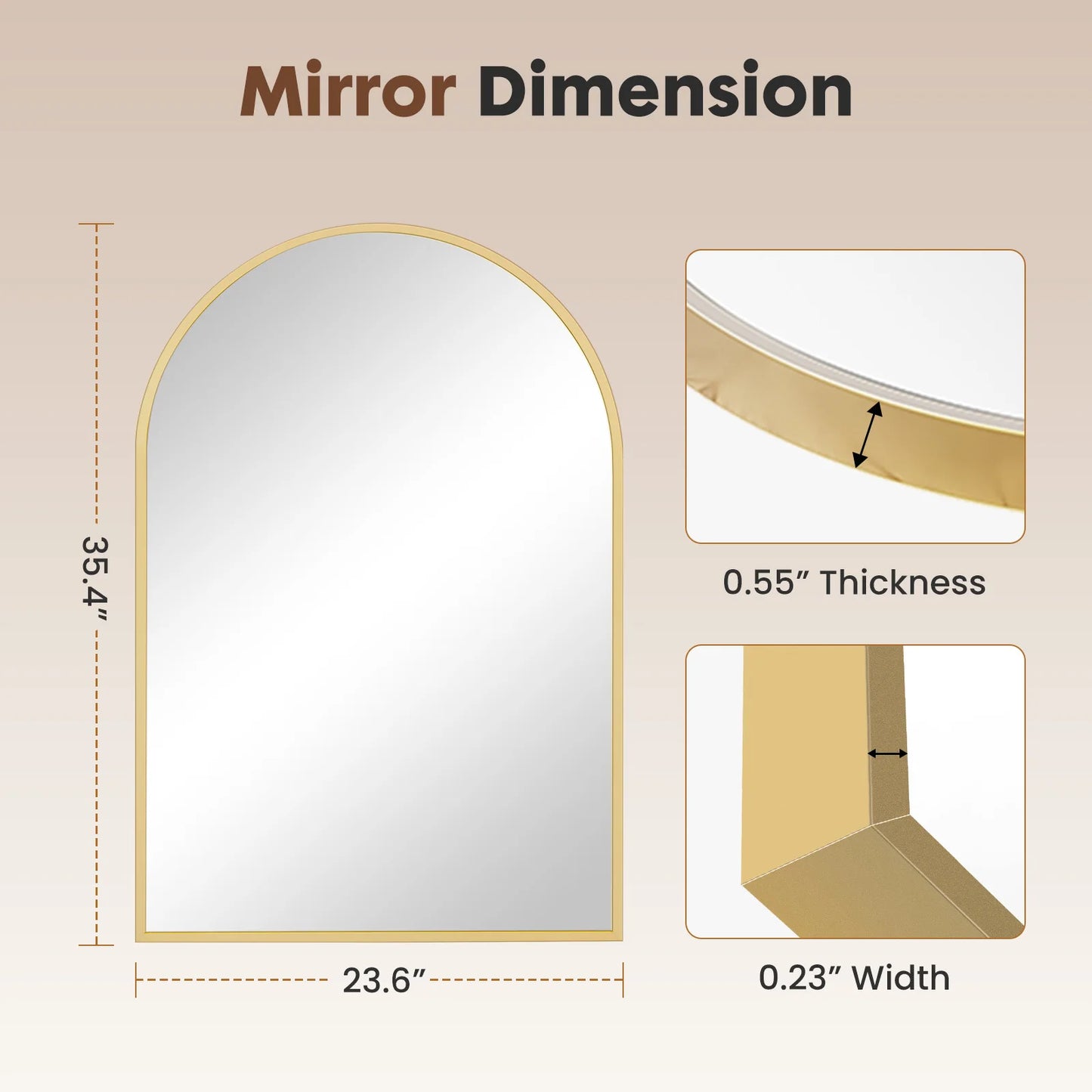 JHK Arched Metal Framed Bathroom Mirror For Wall Decor